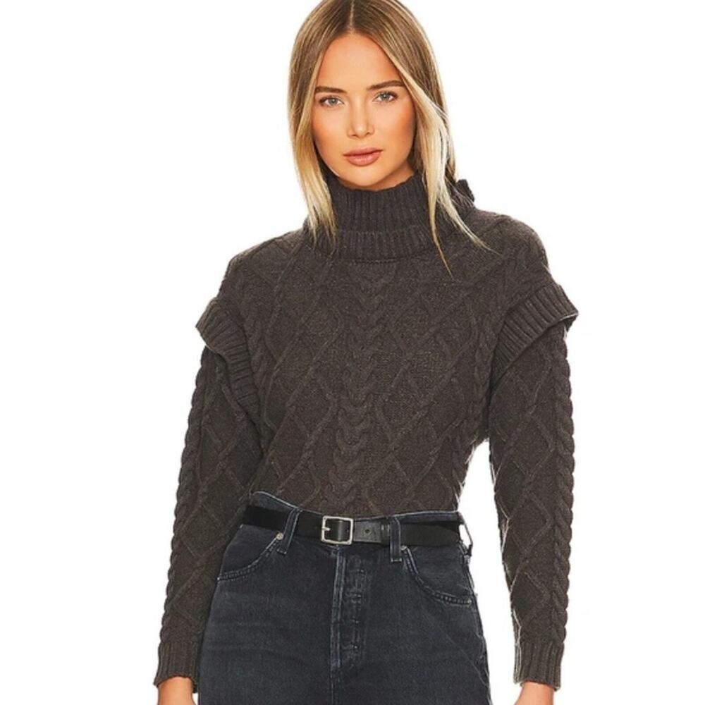 Central park West Tiegen Cables Sweater in Charcoal Large NWT